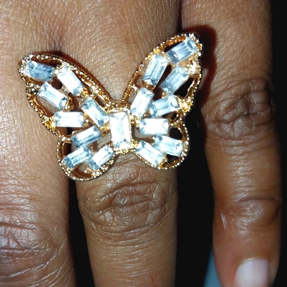 Vintage Lab Created Diamonds MC Inspired Butterfly Adjustable Ring